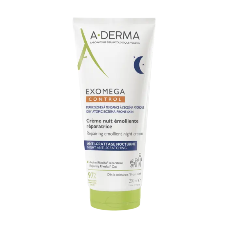 A-DERMA Exomega Control Anti-Scratching Emollient Night Cream Μαλακτική Κρέμα Προσώπου & Σώματος Ενάντια στον Κνησμό Νυχτός 200ml