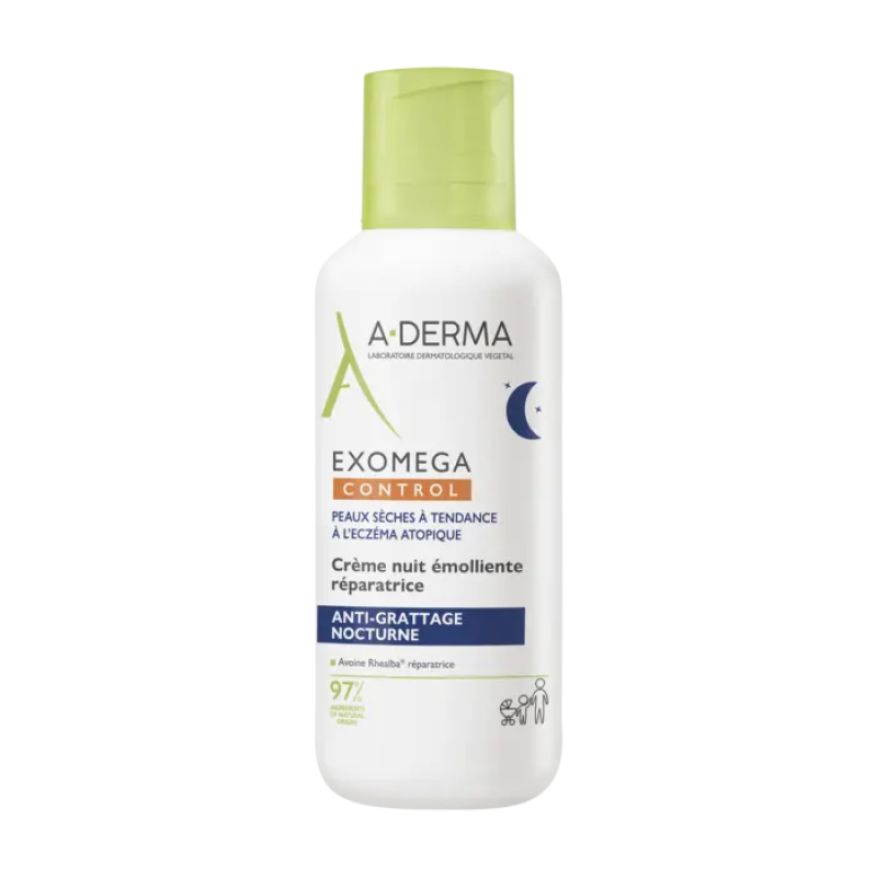 A-DERMA Exomega Control Anti-Scratching Emollient Night Cream Μαλακτική Κρέμα Προσώπου & Σώματος Ενάντια στον Κνησμό Νυχτός 400ml