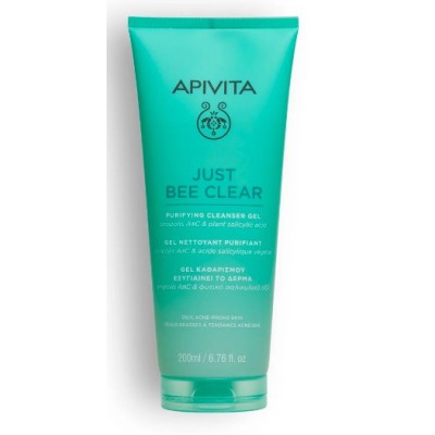 APIVITA Just Bee Clear Purifying Cleanser Gel Τζέλ Καθαρισμού που Εξυγιααίνει το Δέρμα με Πρόπολη AmC και Φυτικό Σαλικυλικό Οξύ 200ml