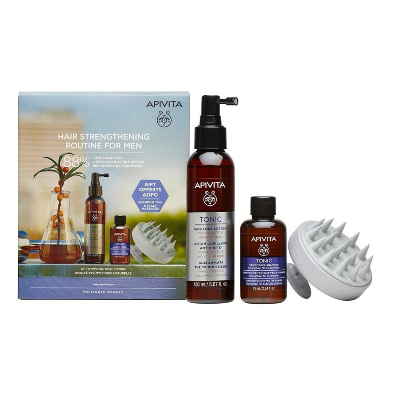 APIVITA Hair Strengthening Routine For Men Σέτ Ενδυνάμωσης Μαλλιών για Άνδρες Λοσιόν 150ml & Σαμπουάν 75ml & Scalp Massager