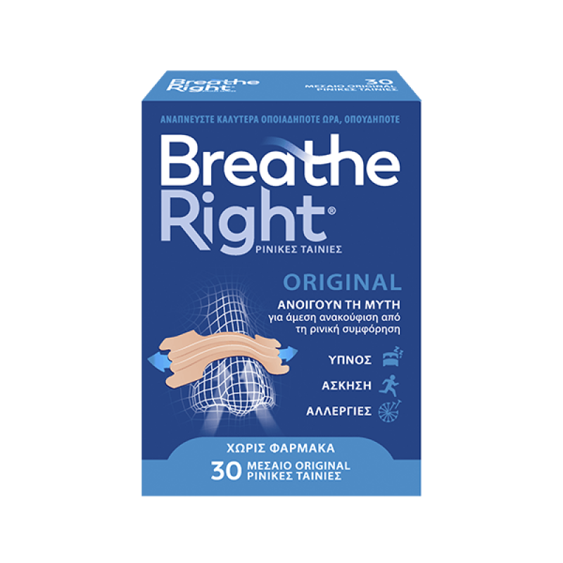 BREATHE RIGHT Μεσαίο Μέγεθος για Κανονική Επιδερμίδα 30 Ταινίες
