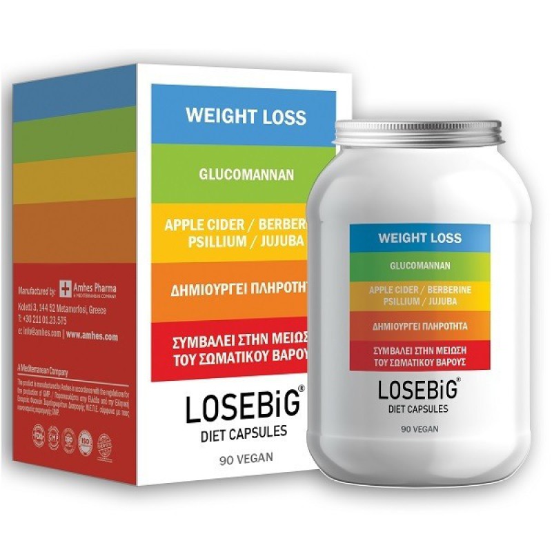 LOSEBIG Diet Capsules Συμπλήρωμα Διατροφής με Γλυκομαννάνη 90 Κάψουλες
