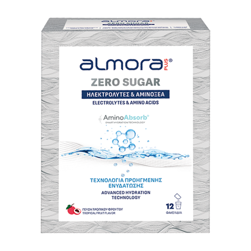 ALMORA Plus Zero Sugar Συμπλήρωμα Διατροφής με Ηλεκτρολύτες & Αμινοξέα Χωρίς Ζάχαρη 12 Φακελάκια