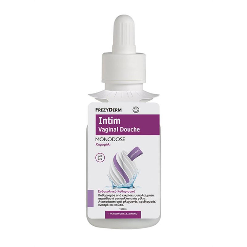 FREZYDERM Intim Vaginal Douche Monodose Χαμομήλι pH4.5 Ενδοκολπικό Καθαριστικό που Ενισχύει τη Φυσιολογική Χλωρίδα , Υγιεινή & Απόσμηση του Κόλπου 150ml