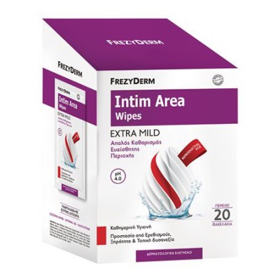 FREZYDERM Intim Area Wipes Extra Mild Μαντηλάκια Καθαρισμού της Ευαίσθητης Περιοχής pH4.0 20 Φακελάκια FREZYDERM Intim Area Wipes Extra Mild Μαντηλάκια Καθαρισμού της Ευαίσθητης Περιοχής pH4.0 20 Φακελάκια
