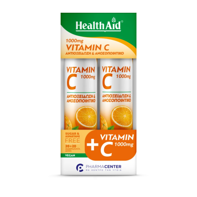 HEALTH AID 1+1 Vitamin C 1000mg Συμπλήρωμα Διατροφής με Βιταμίνη C και Γεύση Πορτοκάλι 2x20 Αναβράζοντα Δισκία HEALTH AID 1+1 Vitamin C 1000mg Συμπλήρωμα Διατροφής με Βιταμίνη C και Γεύση Πορτοκάλι 2x20 Αναβράζοντα Δισκία
