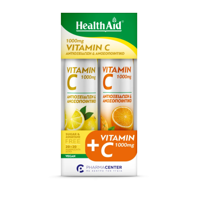 HEALTH AID 1+1 Vitamin C 1000mg Συμπλήρωμα Διατροφής με Βιταμίνη C και Γεύση Λεμόνι και Πορτοκάλι 2x20 Αναβράζοντα Δισκία HEALTH AID 1+1 Vitamin C 1000mg Συμπλήρωμα Διατροφής με Βιταμίνη C και Γεύση Λεμόνι και Πορτοκάλι 2x20 Αναβράζοντα Δισκία