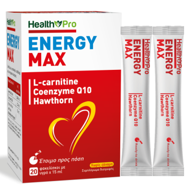 HEALTH PRO Energy Max Συμπλήρωμα Διατροφής με L-Carnitine 1000mg , Συνένζυμο Q10 100mg και Εκχύλισμα Κράταιγου 75mg για Τόνωση και Ενέργεια 20 Φακελίσκοι HEALTH PRO Energy Max Συμπλήρωμα Διατροφής με L-Carnitine 1000mg , Συνένζυμο Q10 100mg και Εκχύλισμα Κράταιγου 75mg για Τόνωση και Ενέργεια 20 Φακελίσκοι