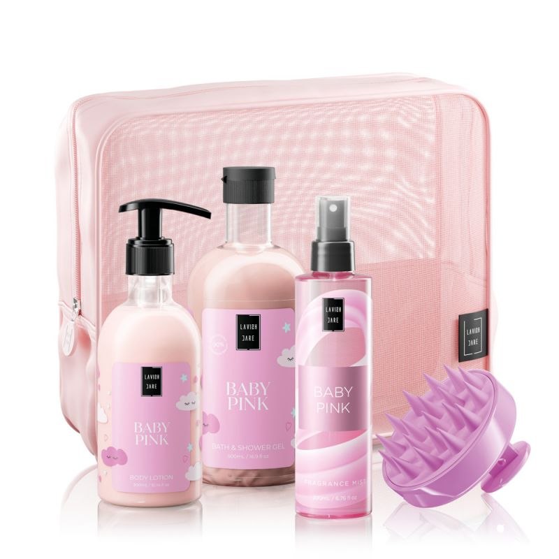 LAVISH CARE Baby Pink Body Care Bag Gift Set Σετ Περιποίησης Σώματος με Νεσεσέρ Αφρόλουτρο 500ml & Κρέμα Σώματος 300ml & Αρωματικό Σπρέι Σώματος 200ml