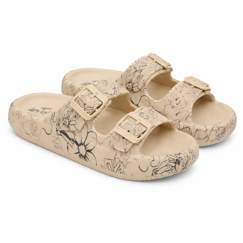 LEVEL ANATOMIC Γυναικεία Σαγιονάρα Μπέζ με Μαύρα Λουλούδια C7 Κωδικός 170 Νο36