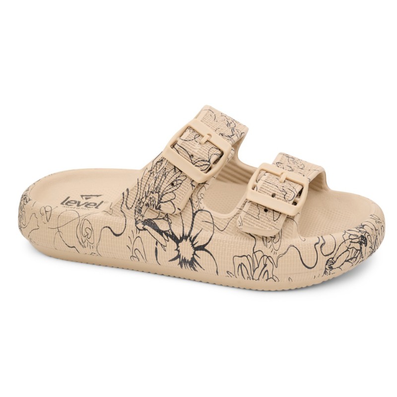 LEVEL ANATOMIC Γυναικεία Σαγιονάρα Μπέζ με Μαύρα Λουλούδια C7 Κωδικός 170 Νο36