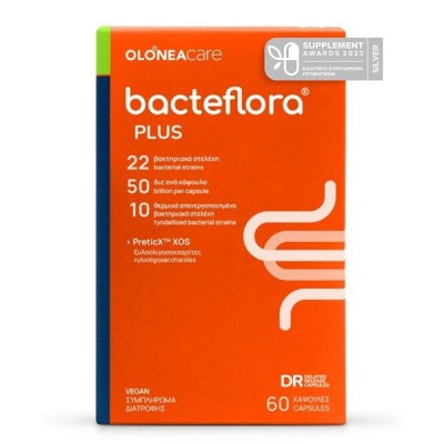 OLONEA Bacteflora Plus Συμβιωτικό με Προβιοτικά & Πρεβιοτικό με Ενισχυμένη Σύνθεση για την Καθημερινή Συμπλήρωση του Εντερικού Μικροβιώματος 60 Caps