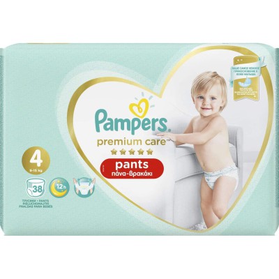 PAMPERS Premium Care Pants Βρεφικές Πάνες Βρακάκι No4 (9-15kg) 38τμχ  PAMPERS Premium Care Pants Βρεφικές Πάνες Βρακάκι No4 (9-15kg) 38τμχ