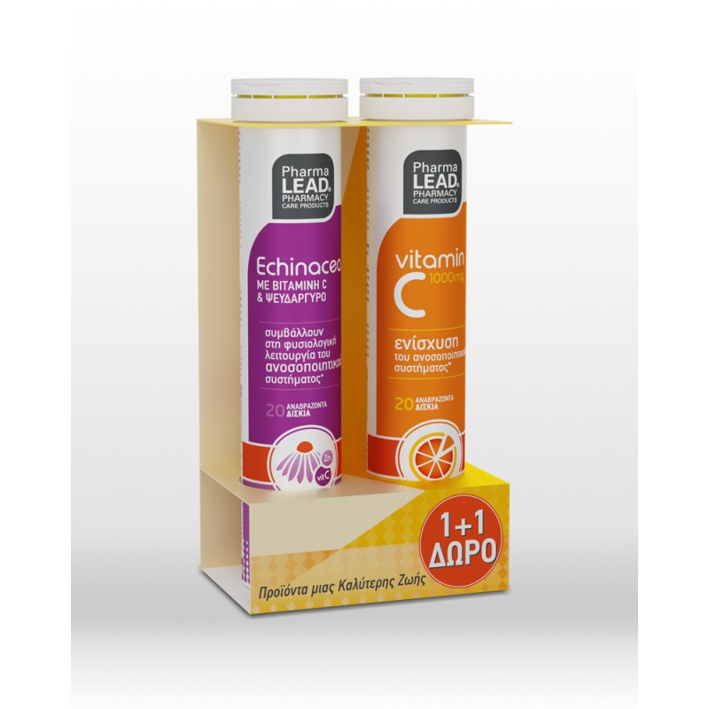 PHARMALEAD 1+1 Echinacea Συμπλήρωμα Διατροφής με Εχινάκεια , Βιταμίνη C και Ψευδάργυρο 20 Αναβράζοντα Δισκία & ΔΩΡΟ Vitamin C 1000mg 20 Αναβράζοντα Δισκία