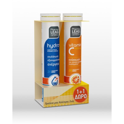 PHARMALEAD 1+1 Hydro Συμπλήρωμα Διατροφής με Ηλεκτρολύτες 20 Αναβράζοντα Δισκία & ΔΩΡΟ Vitamin C 1000mg 20 Αναβράζοντα Δισκία