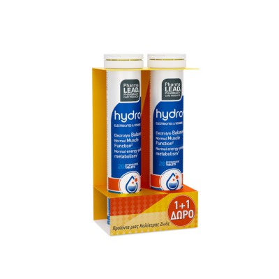PHARMALEAD 1+1 Hydro+ Συμπλήρωμα Διατροφής με Ηλεκτρολύτες και Βιταμίνες 2 x 20 Αναβράζοντα Δισκία
