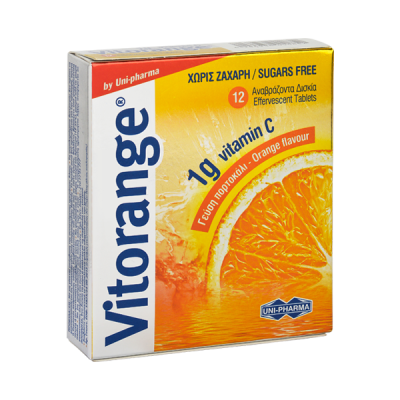 UNI-PHARMA Vitorange 1g Vitamin C Συμπλήρωμα Διατροφής με Βιταμίνη C σε Αναβράζουσα Μορφή με Γεύση Πορτοκάλι 12 Αναβράζοντα Δισκία