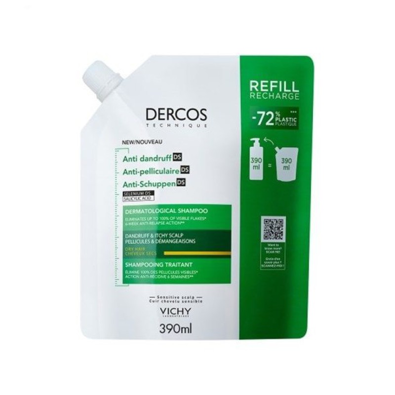 VICHY Dercos Refill Αντιπυτιριδικό σαμπουάν για Kανονικά ή Λιπαρά μαλλιά 390ml