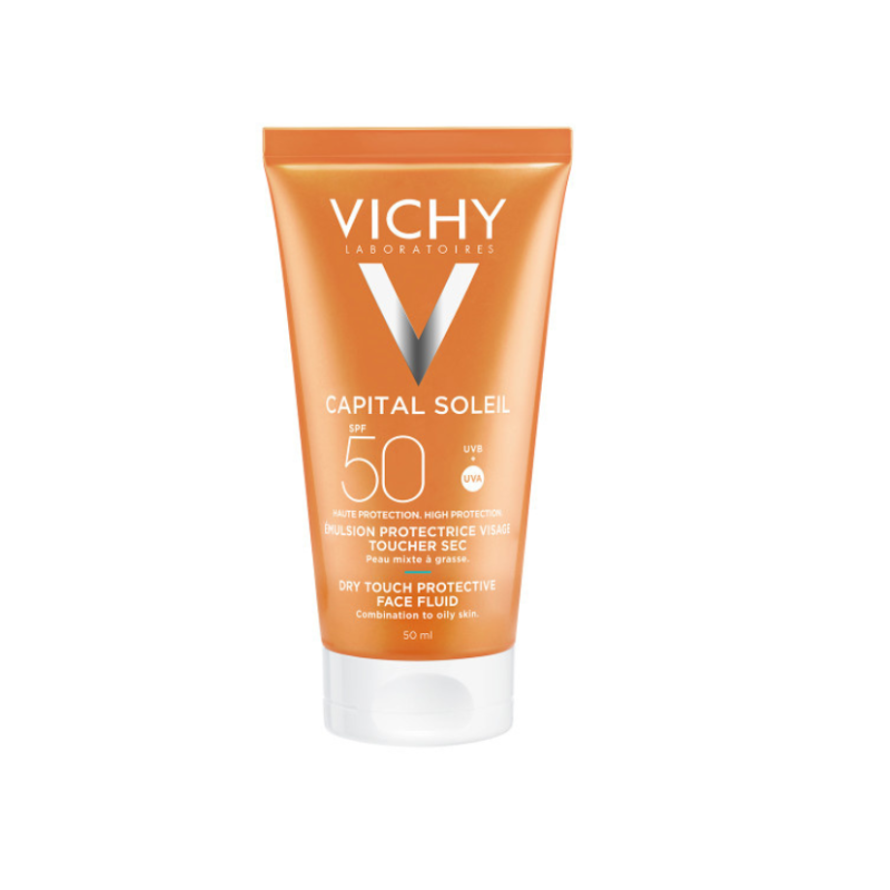 VICHY Capital Soleil Αντηλιακή Κρέμα Προσώπου με Λεπτόρρευστη Αδιάβροχη Υφή για Μάτ Αποτέλεσμα SPF50 50ml