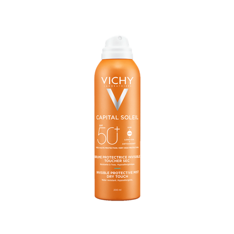 Vichy Capital Soleil Invisible Protective Mist Dry Touch Ενυδατικό Αόρατο Mist με υψηλή Αντηλιακή Προστασία και Δροσερό Μάτ Αποτέλεσμα SPF50 200ml