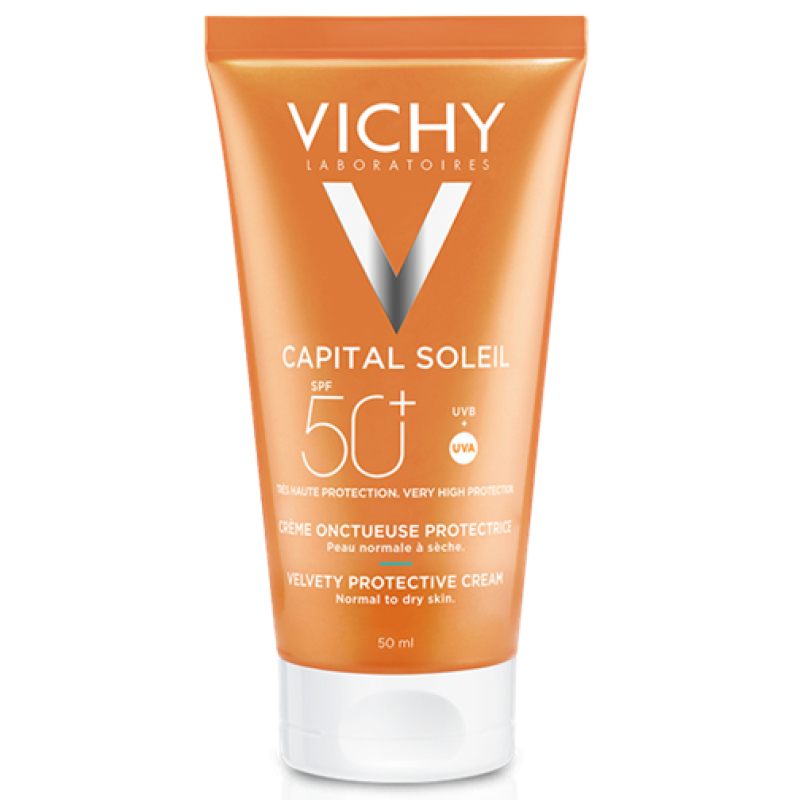 VICHY Capital Soleil Αντηλιακή Κρέμα Προσώπου για Βελούδινη Επιδερμίδα Ιδανική για Ευαίσθητες Επιδερμίδες SPF50+ 50ml