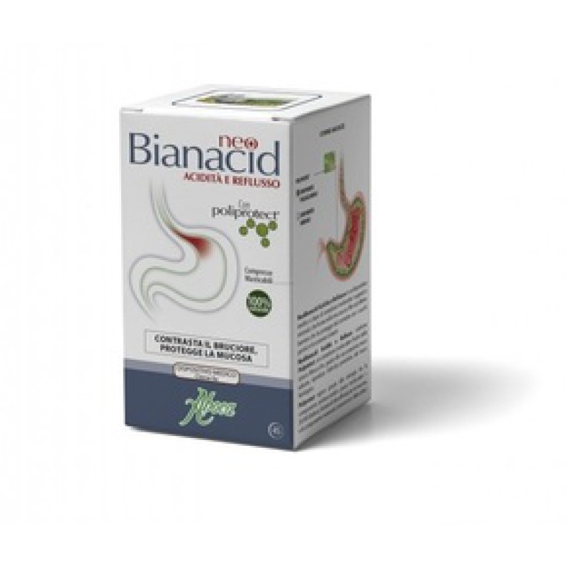 ABOCA Bianacid Ανακουφίζει από την καούρα Προστατεύει το στομάχι 100% φυσικό προϊόν 14 μασώμενα δισκία