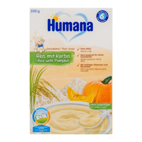 HUMANA Rice With Pumpkin Βιολογική Κρέμα με Ρυζάλευρο και Κολοκύθα Χωρίς Γάλα 6m+ 200g