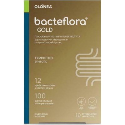 OLONEA Bacteflora Gold Συμβιωτικό με Προβιοτικά & Πρεβιοτικό με Ενισχυμένη Σύνθεση και Υψηλή Περιεκτικότητα για την Συμπλήρωση του Εντερικού Μικροβιώματος 10 Caps