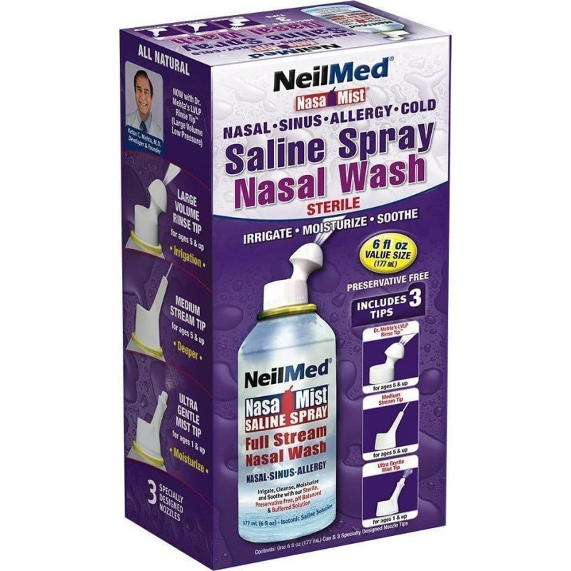 NEILMED Nasal Wash All In One Ρινικό Σπρέι με 3 Ακροφύσια για Ενήλικες & Παιδιά απο 5 Ετών και ΄Άνω 177ml