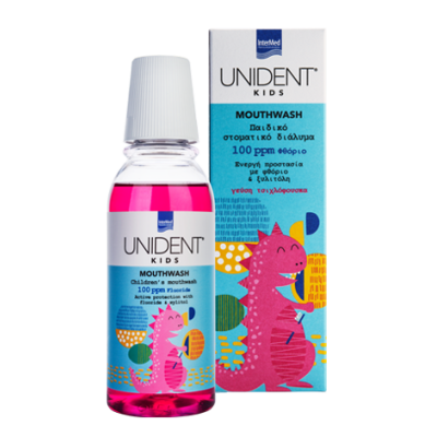 INTERMED Unident Kids Mouthwash 100 ppm Fluoride Παιδικό Στοματικό Δίαλυμα με Γεύση Τσιχλόφουσκα 250ml