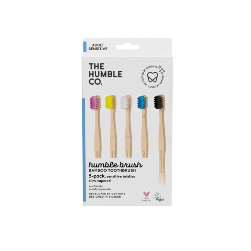 THE HUMBLE CO. Adult 5-Pack Sensitive Toothbrush Οδοντόβουρτσα απο Μπαμπού για Ευαίσθητα Ούλα και Δόντια 5τμχ 