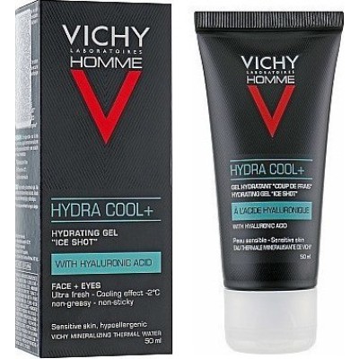 VICHY Homme Hydra Cool+ Ενυδατικό Τζέλ Προσώπου & Ματιών για Άμεση Αίσθηση Δροσιάς (-2°C) με Υαλουρονικό Οξύ 50ml