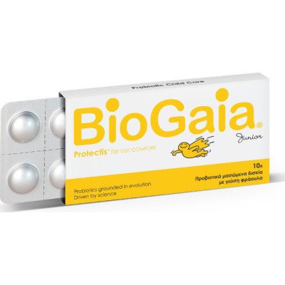BIOGAIA Protectis Junior Συμπλήρωμα Διατροφής με Προβιοτικά με Γεύση Φράουλα 10 Μασώμενα Δισκία