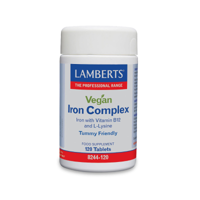 LAMBERTS Vegan Iron Complex μια Ιδανική Φόρμουλα Σιδήρου & Β12 για Χορτοφάγους 120 Ταμπλέτες