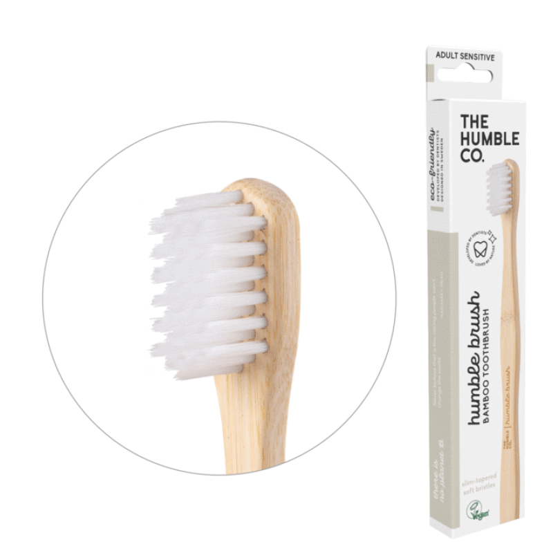 THE HUMBLE CO. Adult Sensitive Toothbrush Οδοντόβουρτσα απο Μπαμπού για Ευαίσθητα Ούλα και Δόντια Χρώμα Λευκό 1τμχ