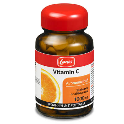 LANES Vitamin C Βιταμίνη C 1000mg με Γεύση Πορτοκάλι 30 Καταπινόμενα Δισκία 