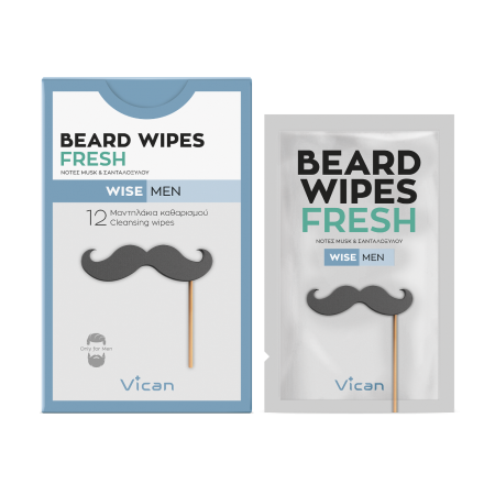 VICAN Wise Men Beard Wipes Fresh Μαντηλάκια Καθάρισμου για Γένια 12 Μαντηλάκια 