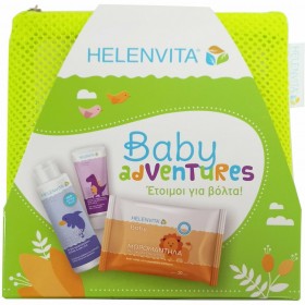 HELENVITA Baby Adventures Πακέτο Ταξιδιού Χρώμα Λαχανί Baby All Over Cleanser 100ml & Baby Nappy Rash Cream 20ml & Baby Wipes 20τεμ
