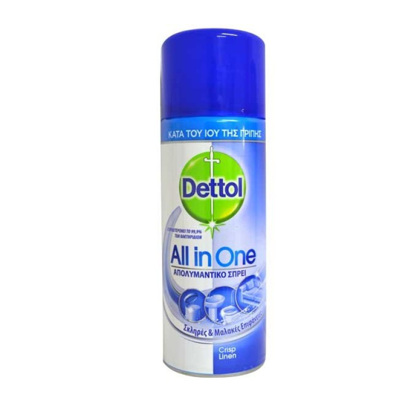 DETTOL All In One Crisp Linen Απολυμαντικό Αντιβακτηριδιακό Σπρέι Κατά του Ιού της Γρίπης για Σκληρές & Μαλακές Επιφάνειες 400ml