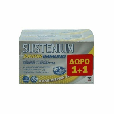 MENARINI 1+1 Sustenium Immuno Junior Συμπλήρωμα Διατροφής για την Ενίσχυση του Ανοσοποιητικού των Παιδιών με Γεύση Κόκκινων Φρούτων 2x14 Φακελάκια
