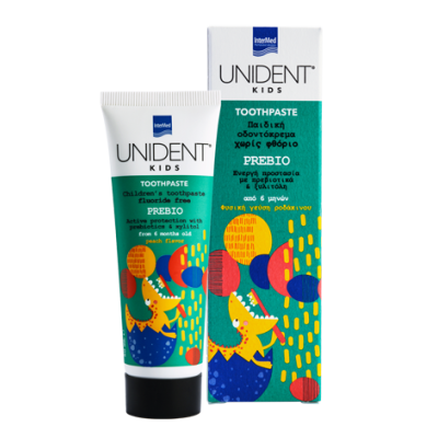 INTERMED Unident Kids Toothpaste Prebio Παιδική Οδοντόκρεμα Χωρίς Φθόριο απο 6 Μηνών με Φυσική Γεύση Ροδάκινου 50ml