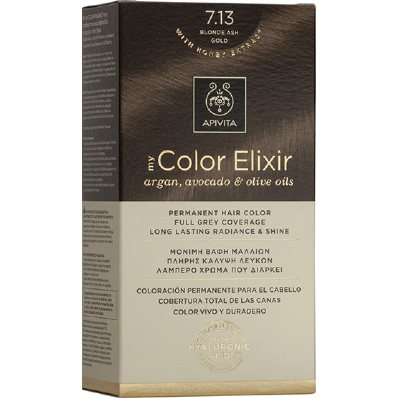 APIVITA My Color Elixir Μόνιμη Βαφή Μαλλιών με 3 Πολύτιμα Έλαια Argan , Αβοκάντο & Ελιάς Απόχρωση Ξανθό Σαντρέ Μελί 7.13