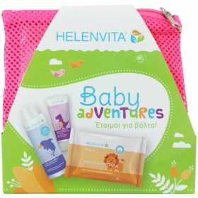 HELENVITA Baby Adventures Πακέτο Ταξιδιού Χρώμα Ρόζ Baby All Over Cleanser 100ml & Baby Nappy Rash Cream 20ml & Baby Wipes 20τεμ