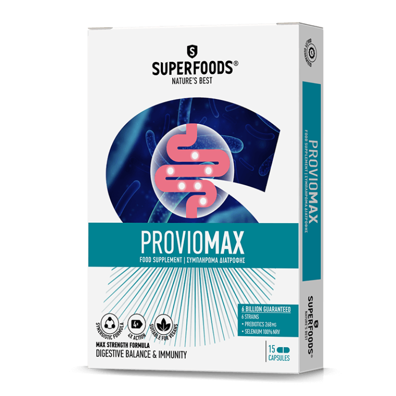 SUPERFOODS Proviomax Συμπλήρωμα Διατροφής με Προβιοτικά 15 Κάψουλες