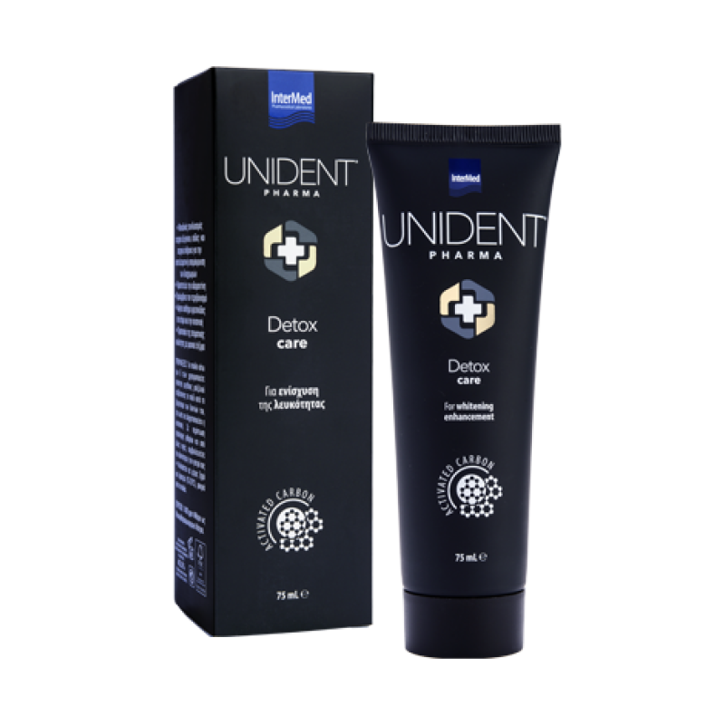 INTERMED Unident Pharma Detox Care Toothpaste Activated Carbon Οδοντόκρεμα για Ενίσχυση της Λευκότητας με Ενεργό Άνθρακα 75ml