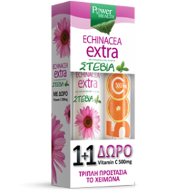 POWER HEALTH Echinacea Extra με Στέβια 20+4 eff caps + Δώρο Vitamin C 500mg 20 eff caps