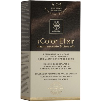 APIVITA My Color Elixir Μόνιμη Βαφή Μαλλιών με 3 Πολύτιμα Έλαια Argan , Αβοκάντο & Ελιάς Απόχρωση Καστανό Ανοιχτό Φυσικό Μελί 5.03
