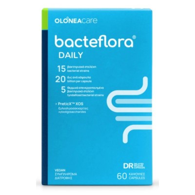 OLONEA Bacteflora Daily Συμβιωτικό με Προβιοτικά & Πρεβιοτικό για την Καθημερινή Συμπλήρωση του Εντερικού Μικροβιώματος 60 Caps