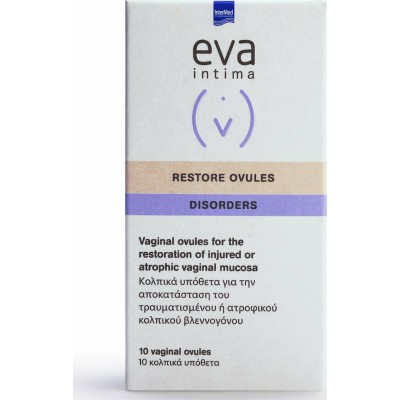 EVA Intima Restore Ovules Disorders Κολπικά Υπόθετα για την Αποκατάσταση του Τραυματισμένου ή Ατροφικού Κολπικού Βλεννογόνου 10 Κολπικά Υπόθετα