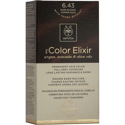 APIVITA My Color Elixir Μόνιμη Βαφή Μαλλιών με 3 Πολύτιμα Έλαια Argan , Αβοκάντο & Ελιάς Απόχρωση Ξανθό Σκούρο Χάλκινο Μελί 6.43
